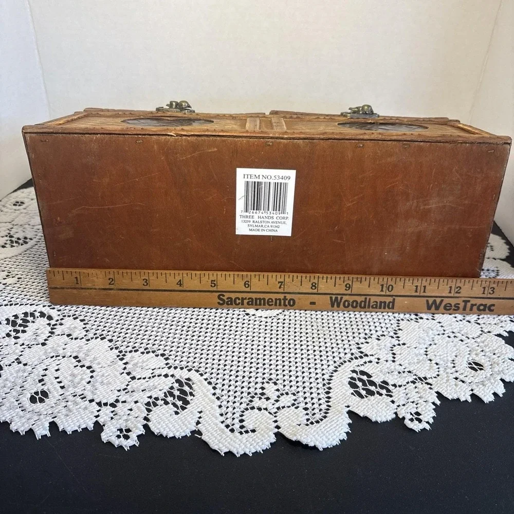 VTG Boho Woven Bamboo & Wood Decorative Keepsake Box with Brass Latches dome Lid